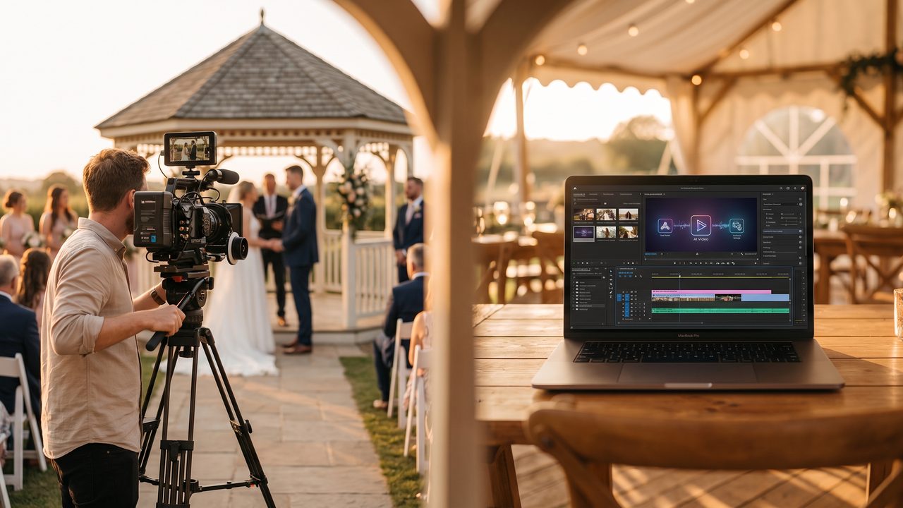 Editorial photograph representing: ai video generator vs. videographer: which is right for your wedding?