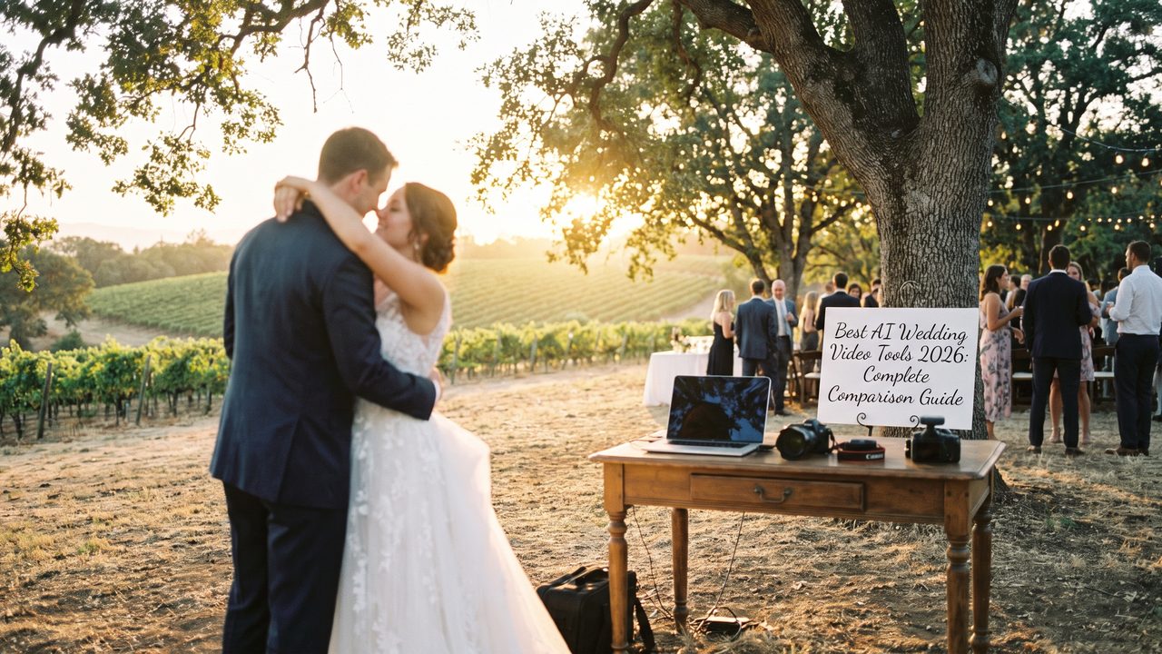 Editorial photograph representing: best ai wedding video tools 2026: complete comparison guide