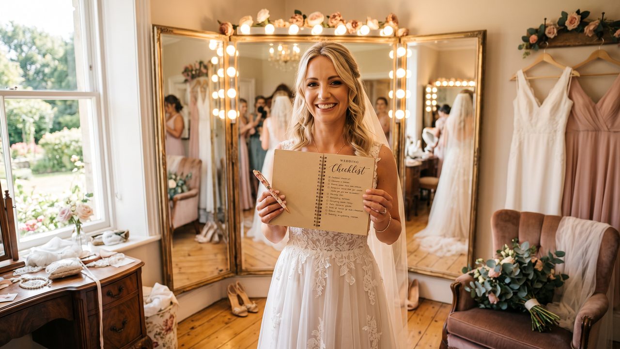 Editorial photograph representing: bride's wedding video checklist: everything you need to capture