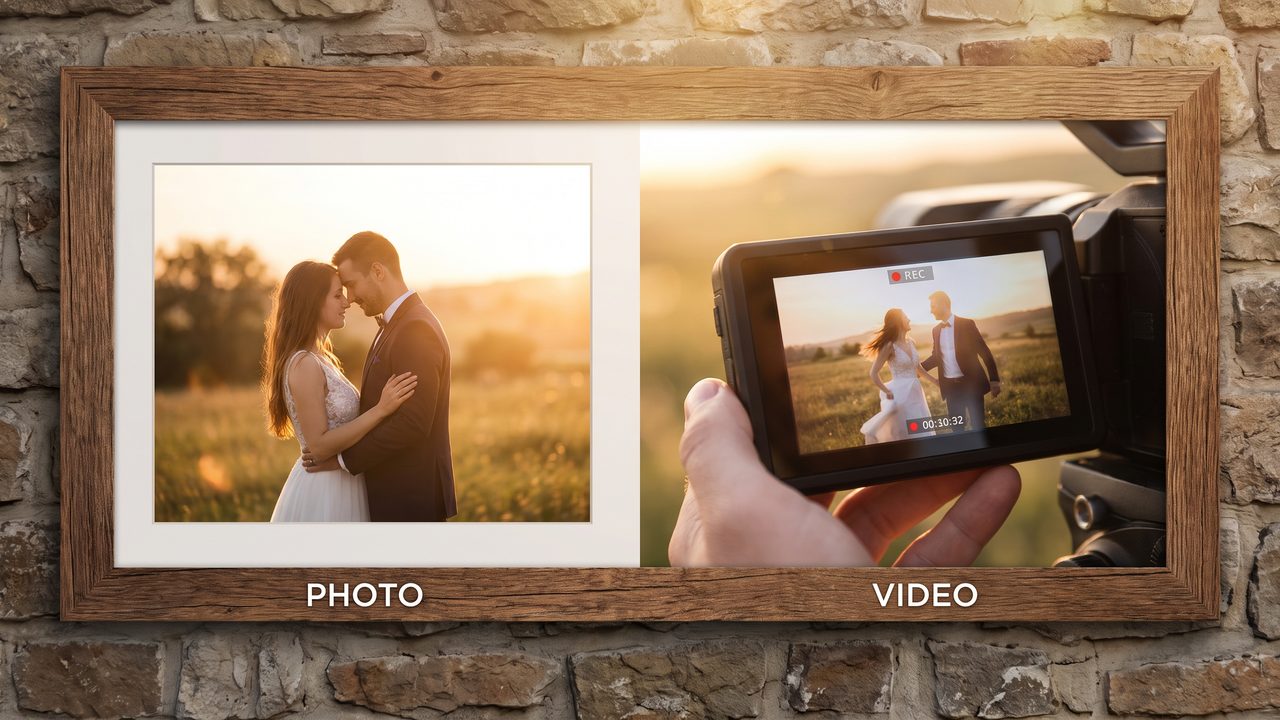 Editorial photograph representing: wedding photos vs. wedding video: which is worth the investment?