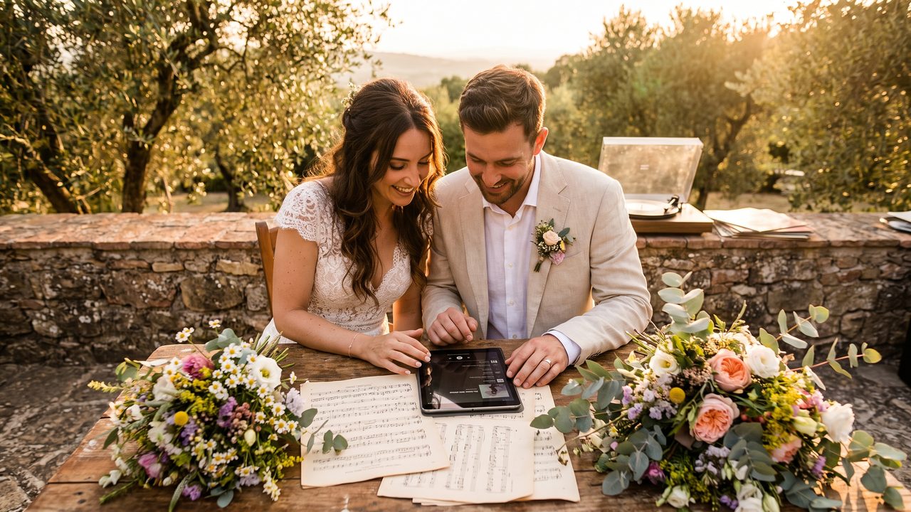 Editorial photograph representing: wedding video background music selection guide: how to choose the perfect soundtrack