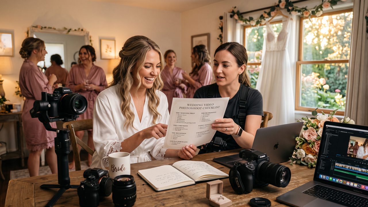 Editorial photograph representing: what photos do you need for a wedding video? the ultimate material preparation checklist