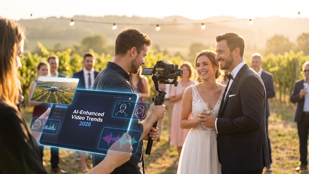 Editorial photograph representing: 2026 wedding video trends: how ai is changing the way couples capture their day