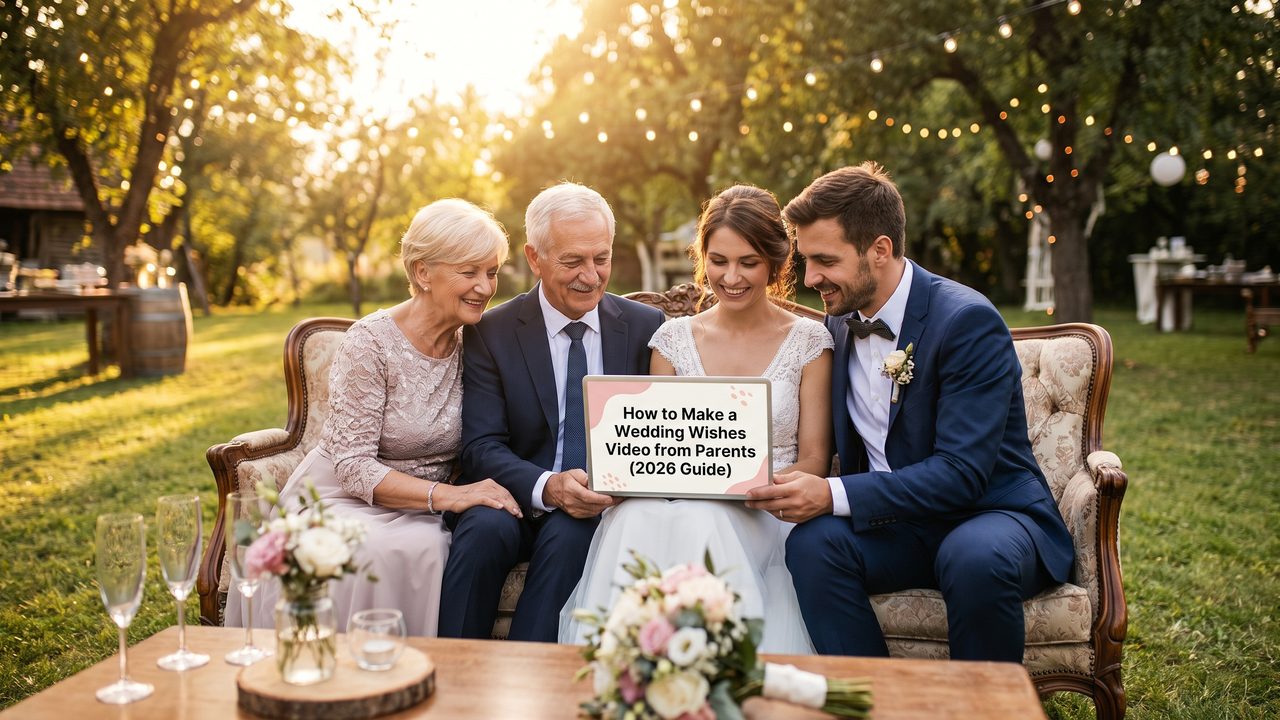 Editorial photograph representing: how to make a wedding wishes video from parents (2026 guide)