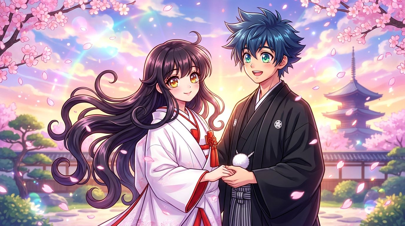 Anime-style wedding couple