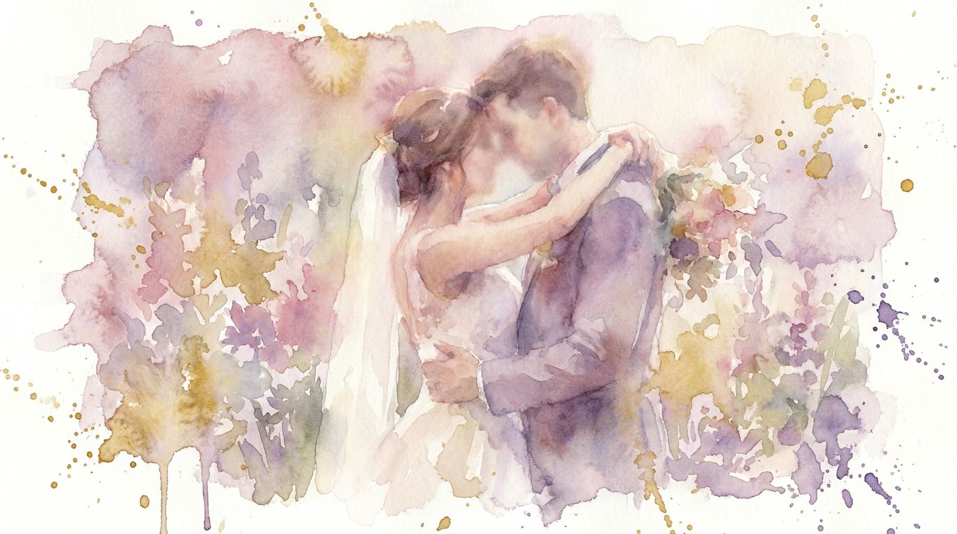 Watercolor-style wedding couple