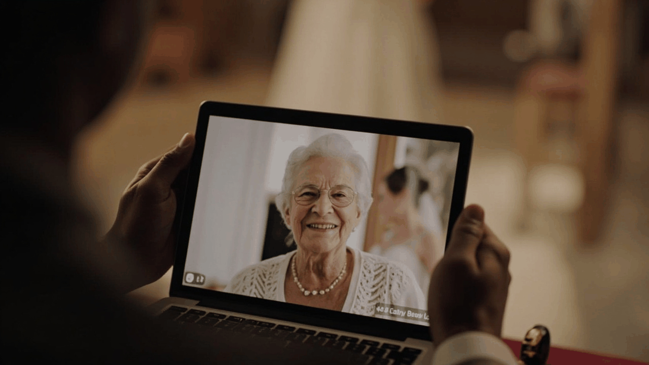 Remote family wedding video message