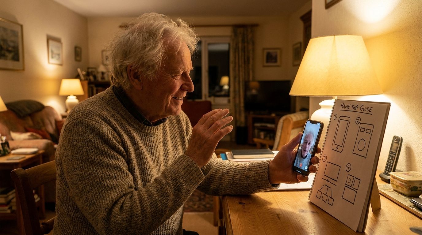 Family member recording video message on smartphone