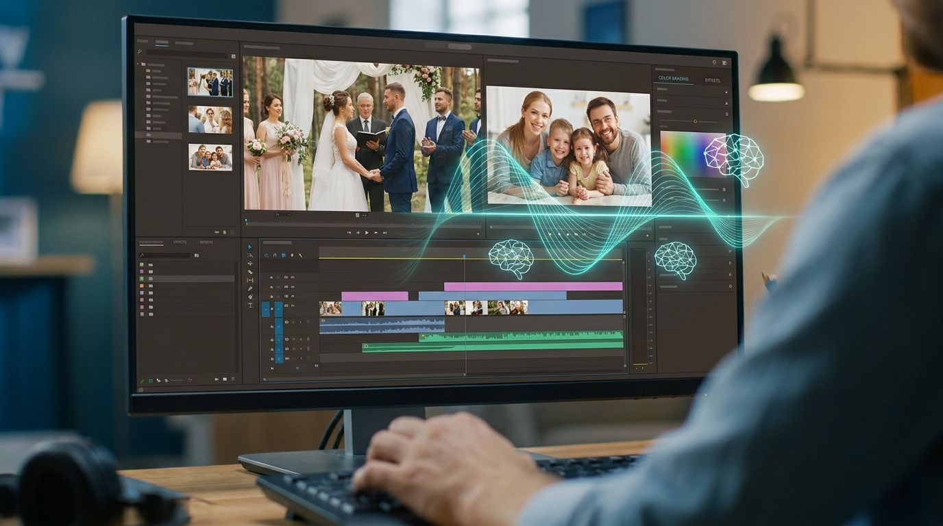 AI embedding family video into wedding film