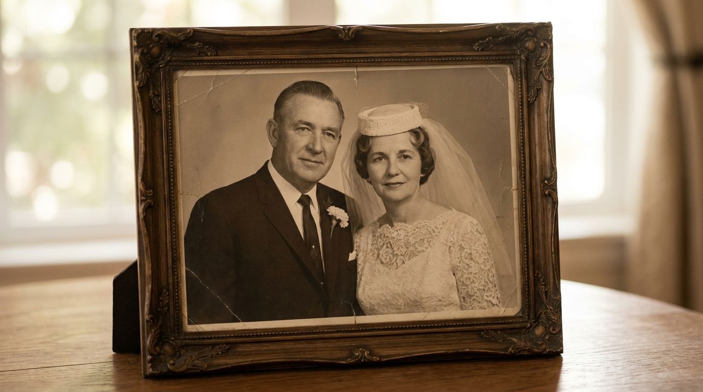 Vintage wedding photograph coming alive